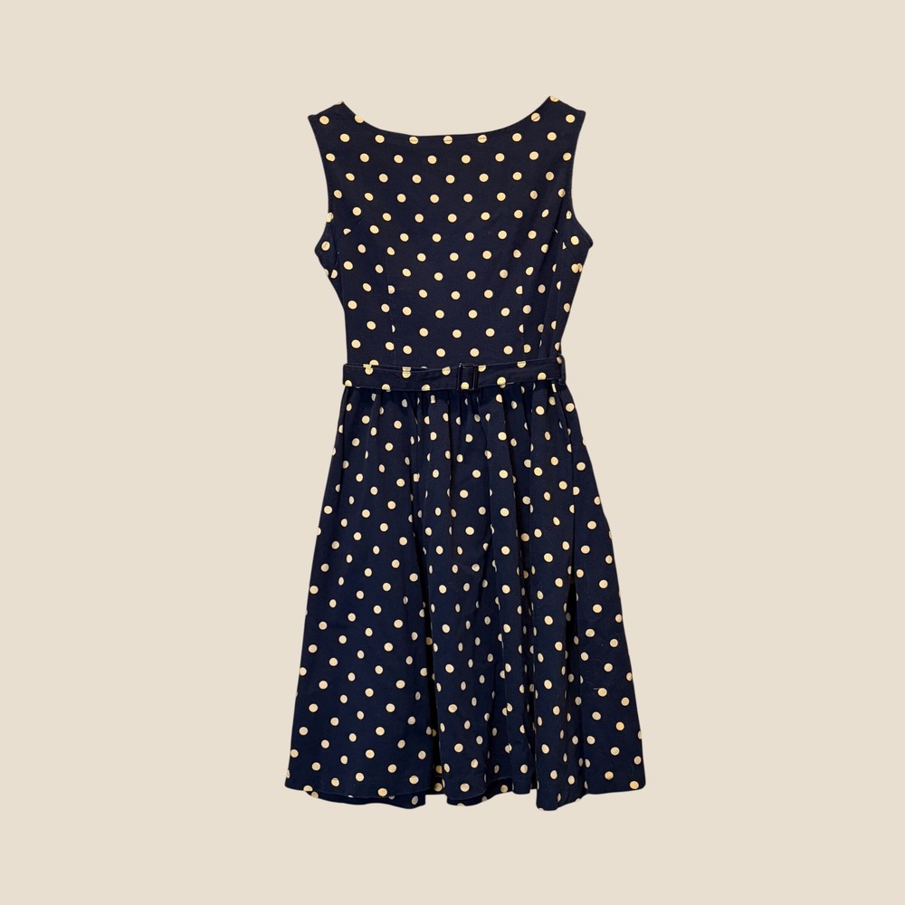 Lindy Bop Dress Small Navy Polka Dot Retro 50s Fit Flare Boat Neck Belted Pinup